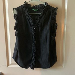 Black ruffle jean top